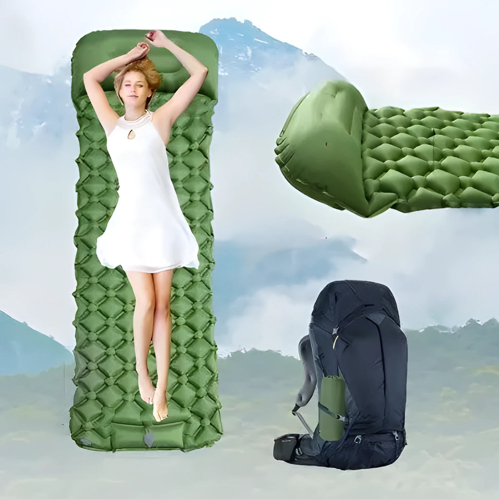 Single diamond TPU inflatable mattress 190x60x5cm with foot pillow in Army Green