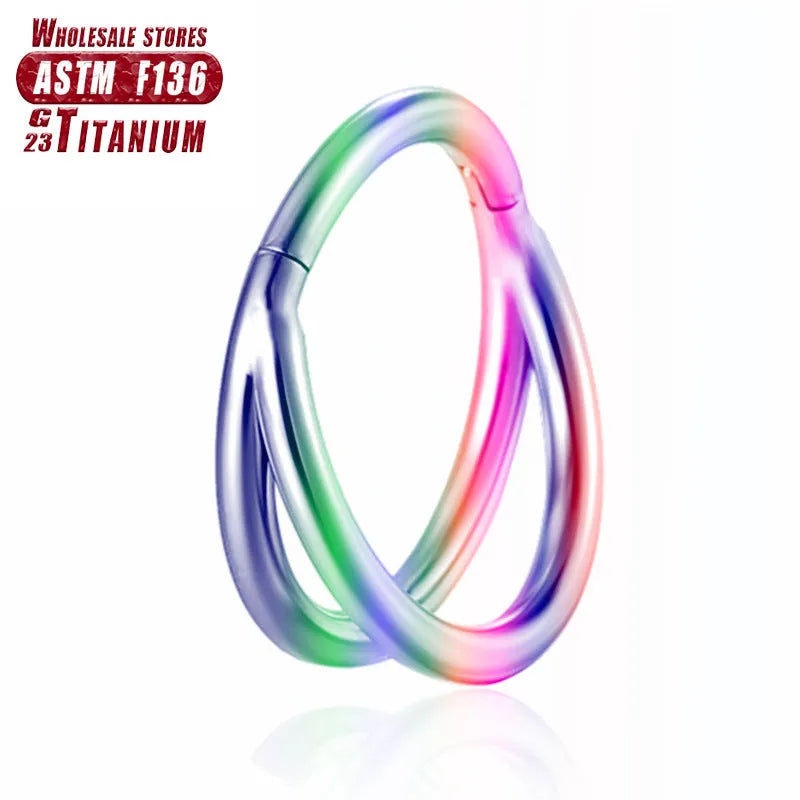 Titanium alloy nose ring or septum piercing in silver, available in multiple lengths and diamond-accented styles.
