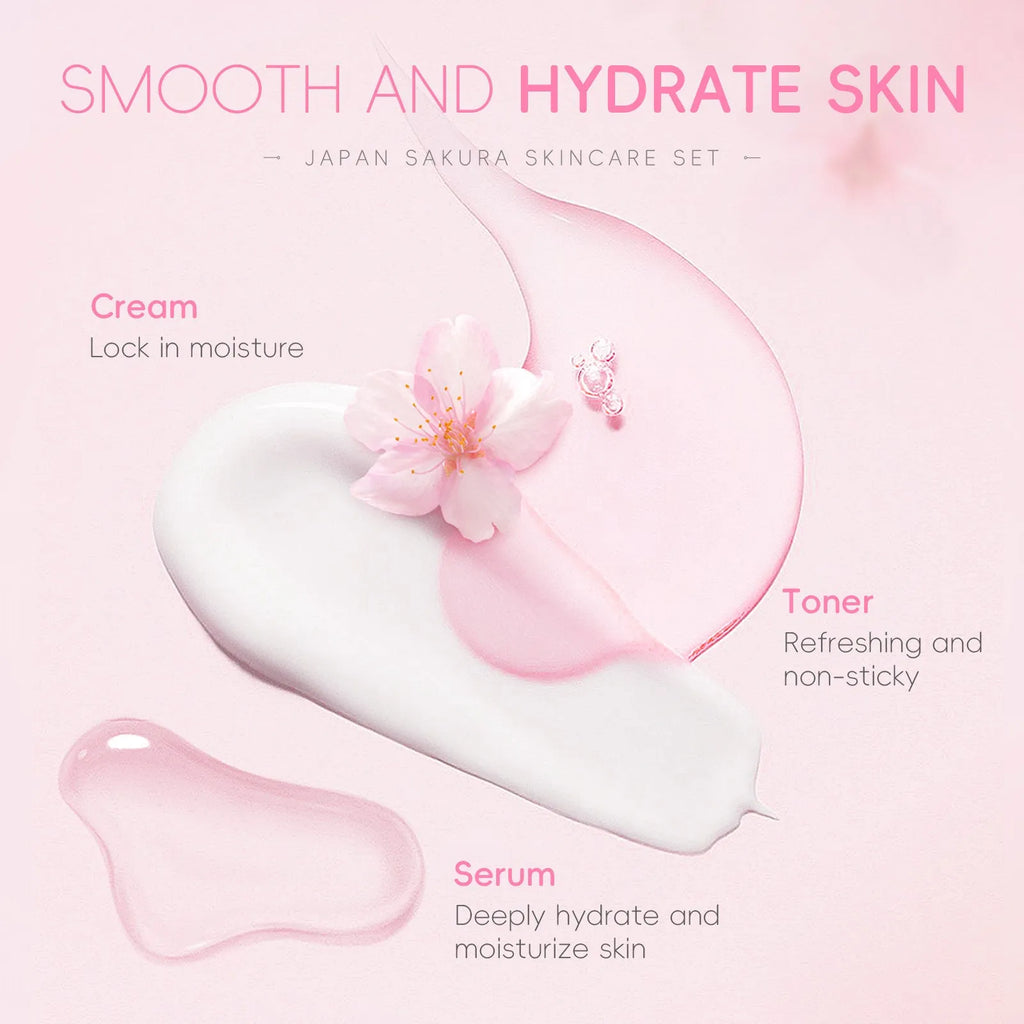 Cherry blossom skincare 6-piece set including cleansing foam, toner, emulsion, eye cream, essence cream and cream