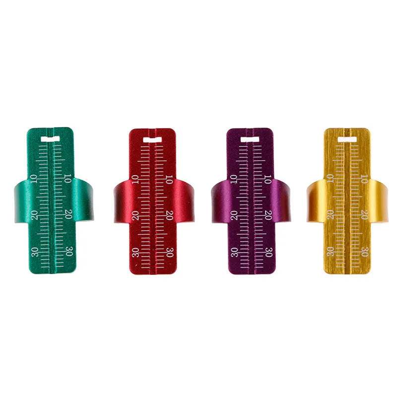 Stainless steel dental root canal ruler with measurement scale, shown in multiple colour options.