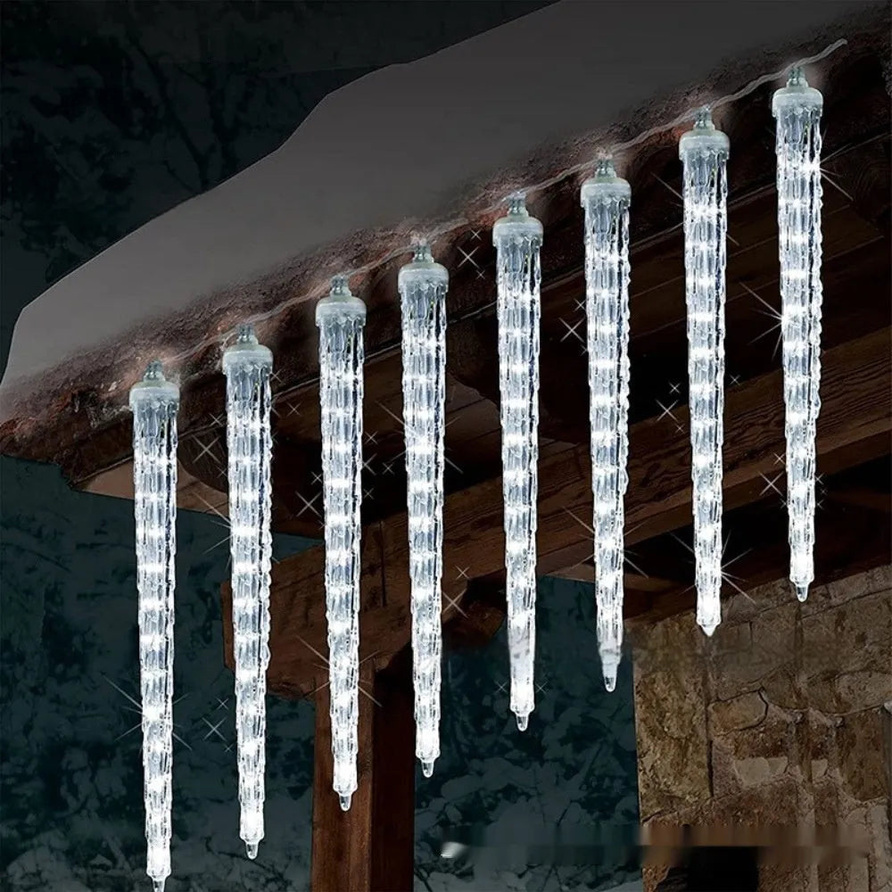 Solar LED ice cone meteor shower festoon lamp set with remote control for outdoor Christmas decoration