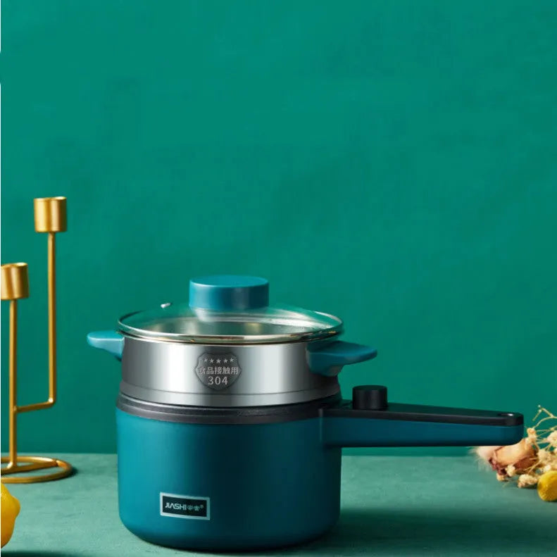 Mini kitchen electric pot 1.2L non-stick with steamer and anti-scalding handle in Nordic green