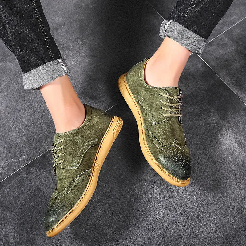 Men's grey business formal leather shoes with lace-up design and rubber sole