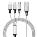 Three-in-one 1.2 metre charging cable with nylon braiding in multiple colour options