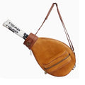 Women's retro style leather one-shoulder badminton bag shown in multiple colour options.