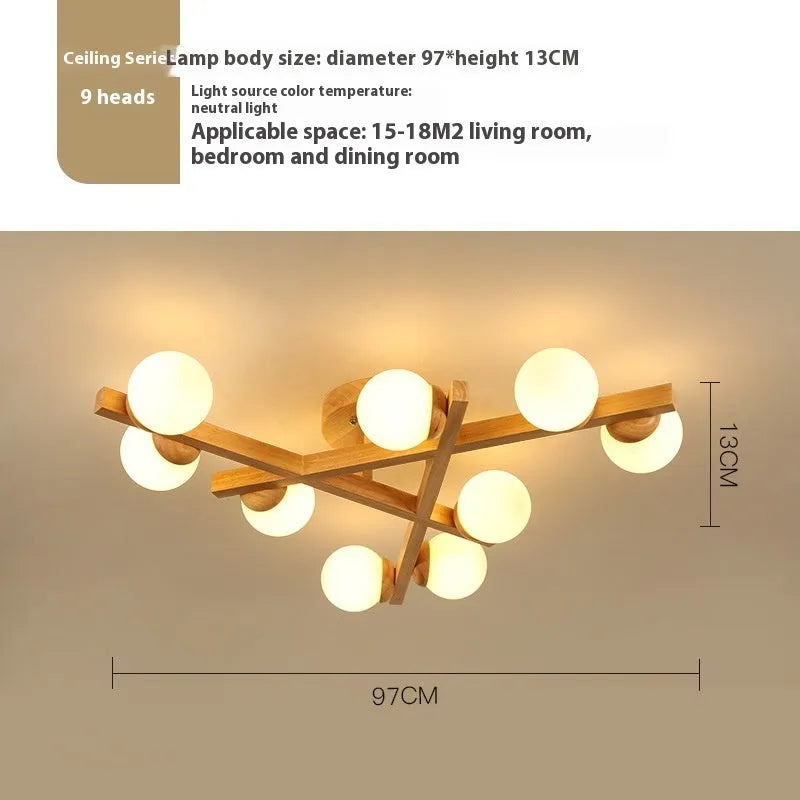 Modern Nordic style ceiling light with wooden accents and a dimmable three-colour LED light source for the living room.