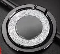 Sparkling bling glitter metal phone holder ring showing rotation, attached to a smartphone.