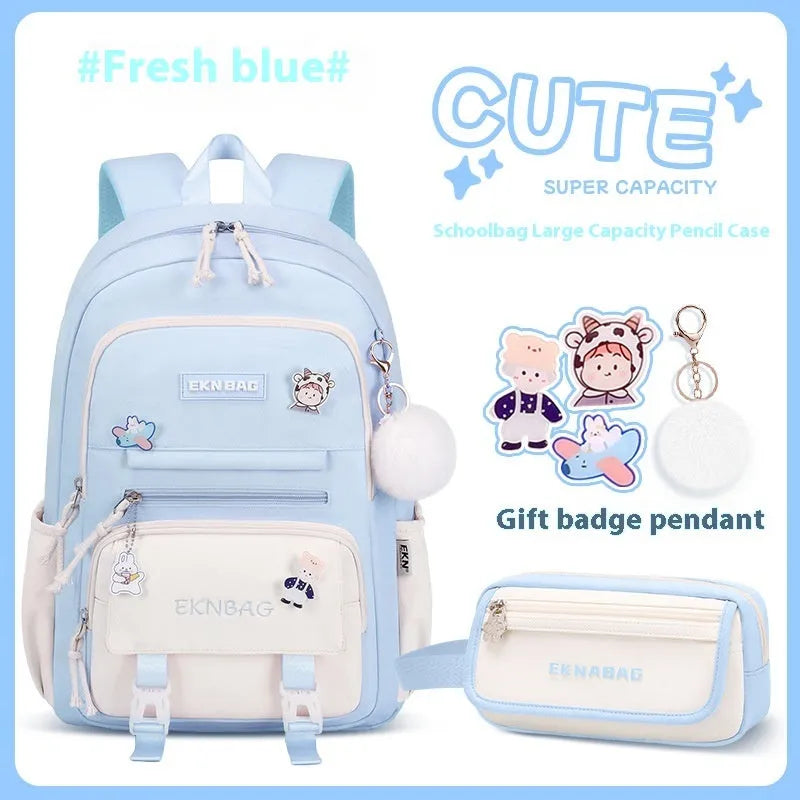 Girls waterproof school backpack in pink colour with curved shoulder straps and spine protection features