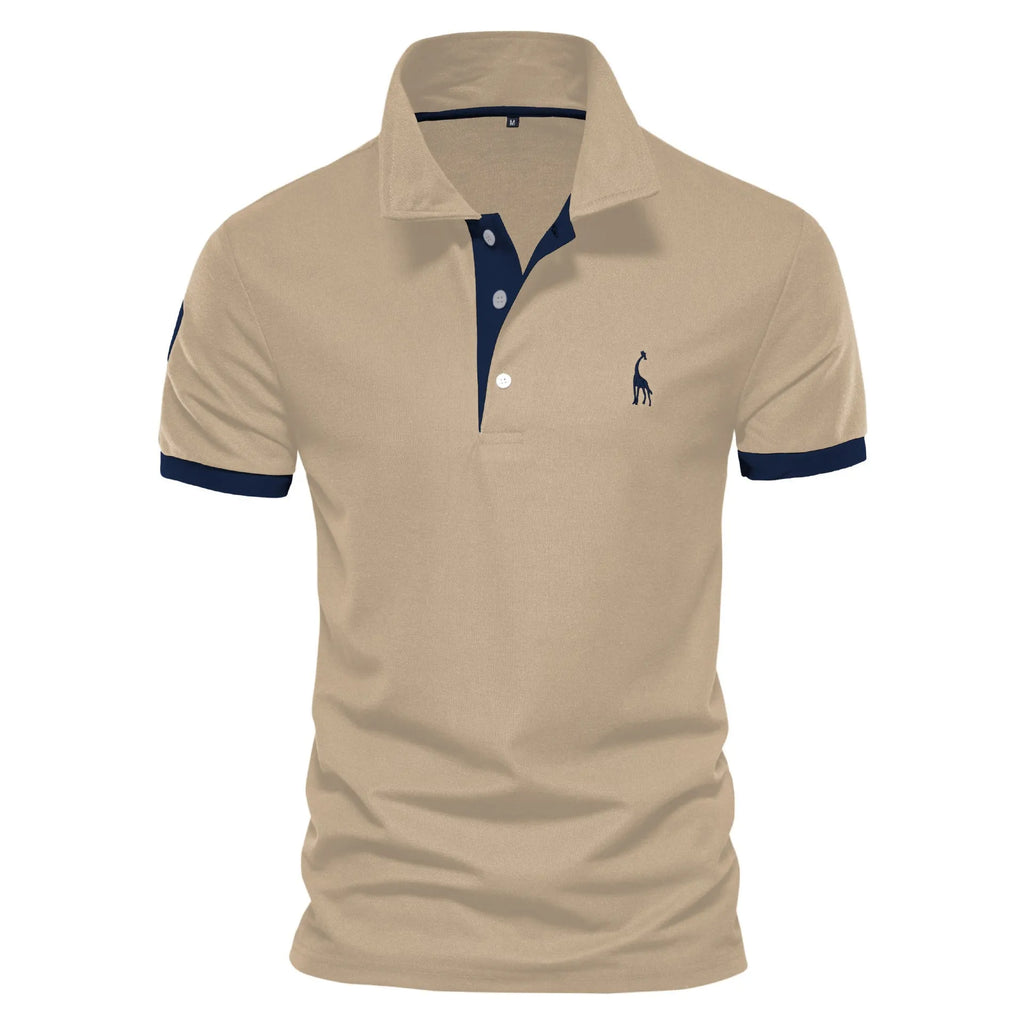 Men's slim-fit deer embroidered short sleeve T-shirt in a cotton blend fabric