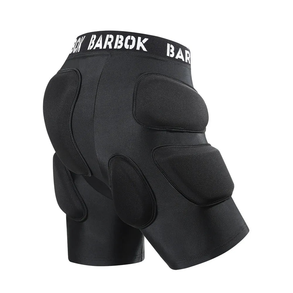 Black roller skating hip protection pants with NBR foam padding for fall safety