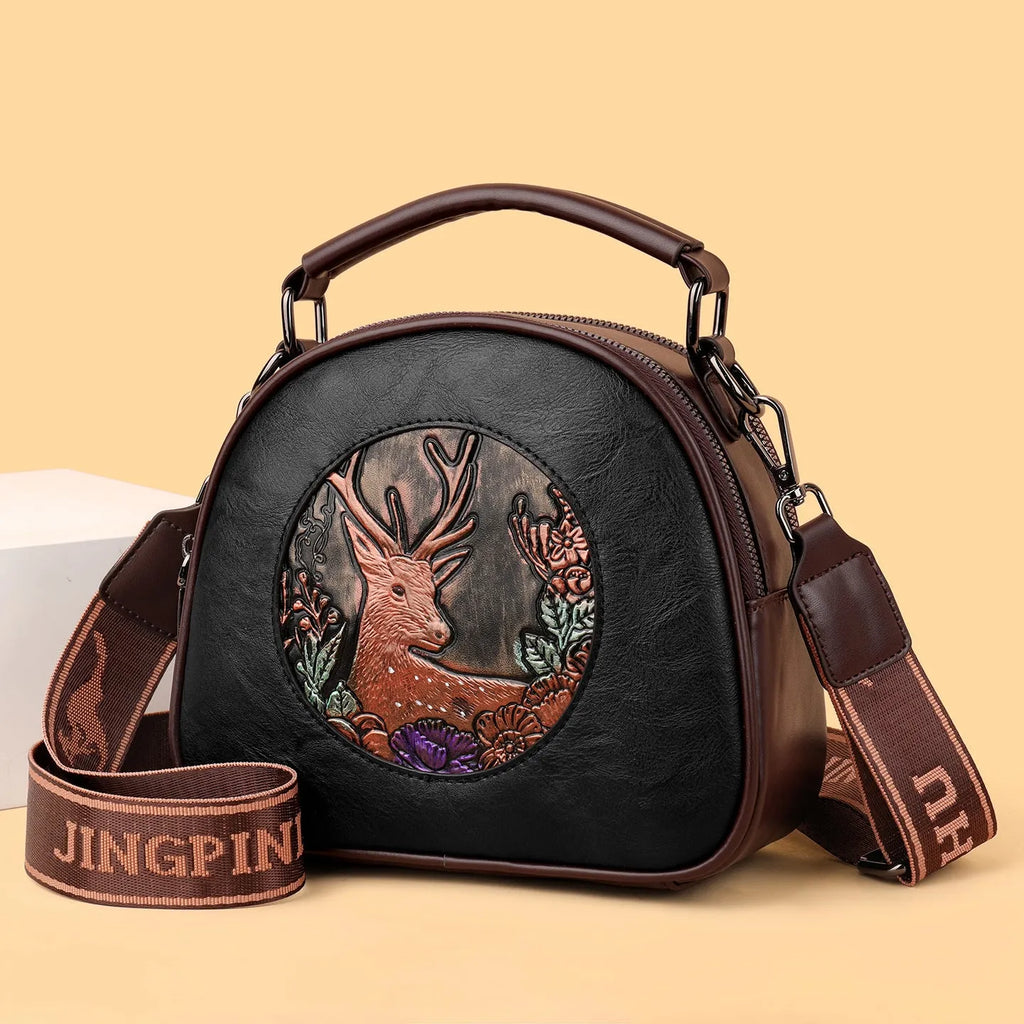 Retro embossing large capacity women's handbag with chain and plaid, horizontal square shape, black colour option