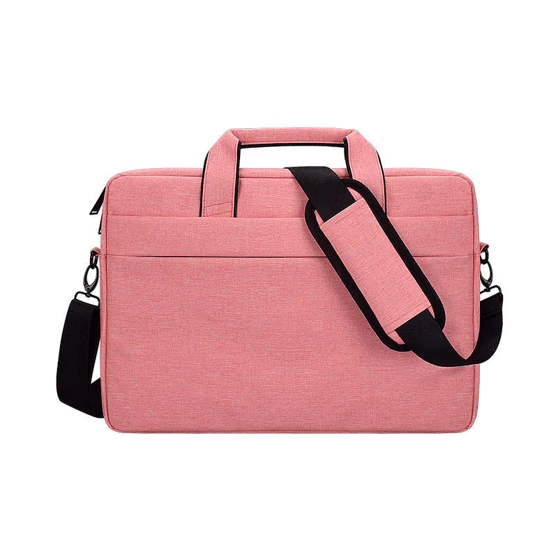 Matte Oxford cloth laptop shoulder bag with zipper closure and soft handle in horizontal square shape