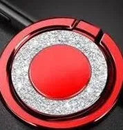 Sparkling bling glitter metal phone holder ring showing rotation, attached to a smartphone.