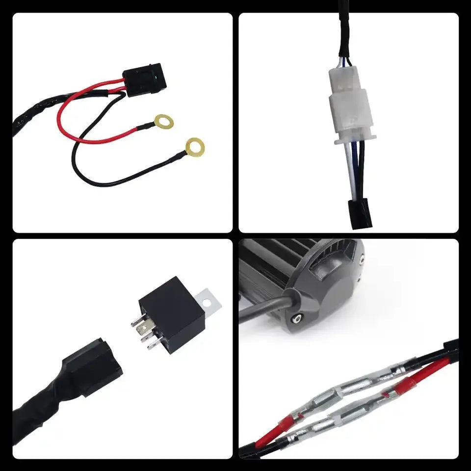 Automotive wiring harness for LED work lights with silicone cable and dual connections