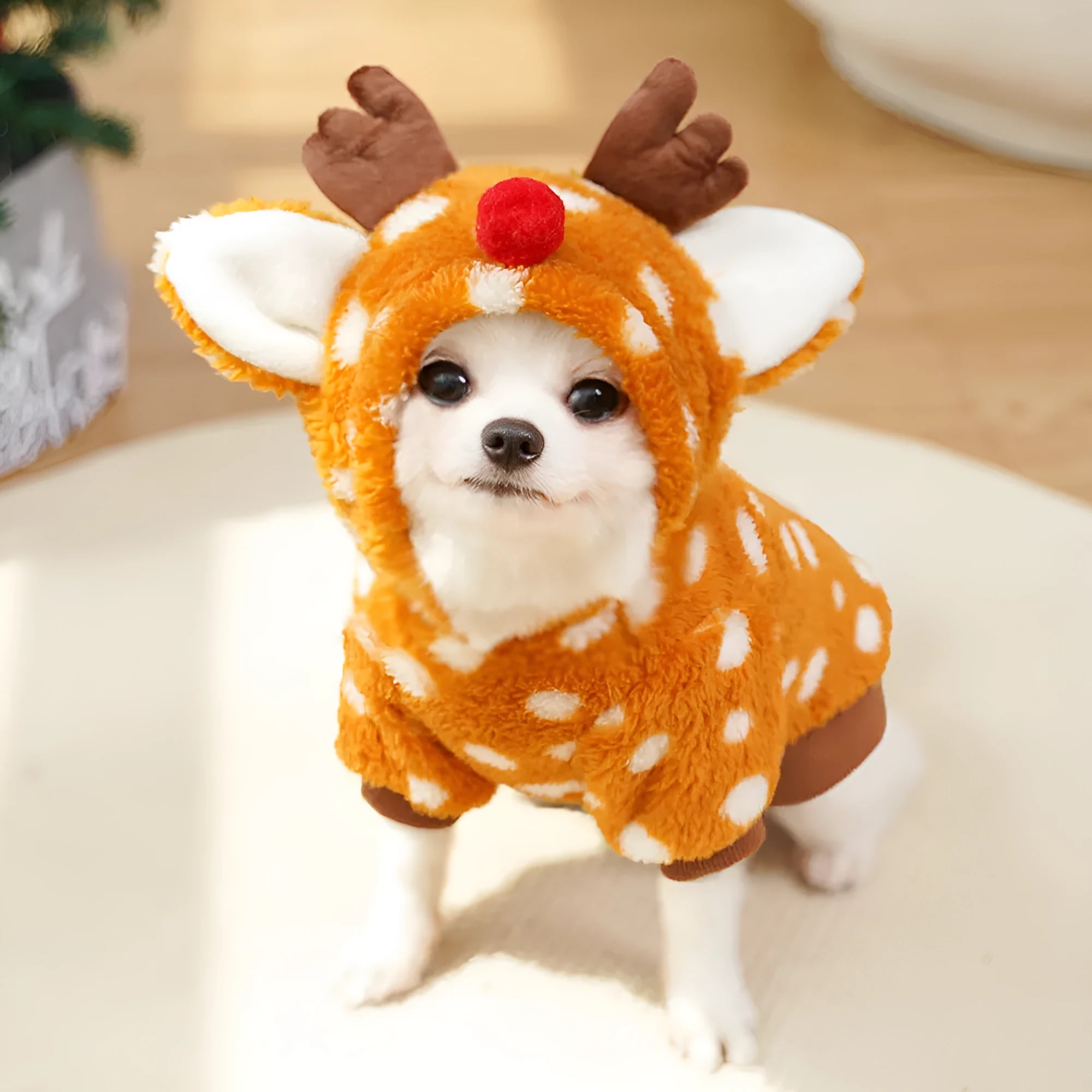 Fleece-lined elk Christmas costume for medium-sized dogs with antler design