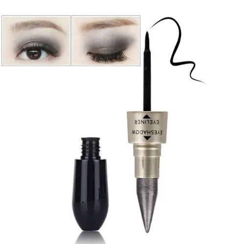 Double head six colour eyeshadow and black eyeliner set with compact 12.3cm design for eye modification