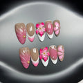 3D French style lily and ice flower plastic nail decoration in almond shape on a nail.
