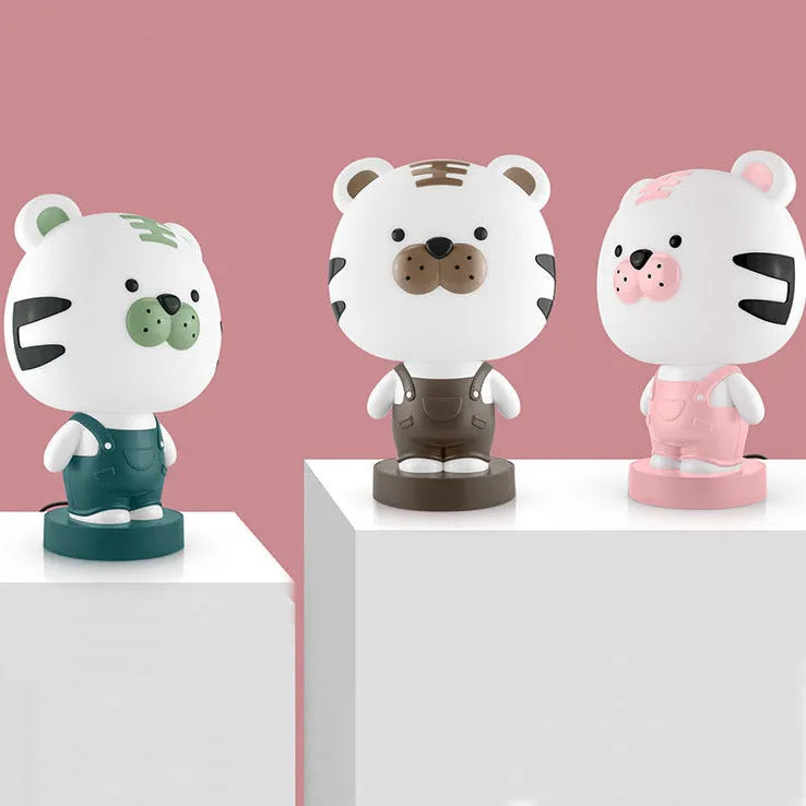 Cartoon animal table lamp in bear, cattle, rabbit or tiger designs with LED light and plastic shade