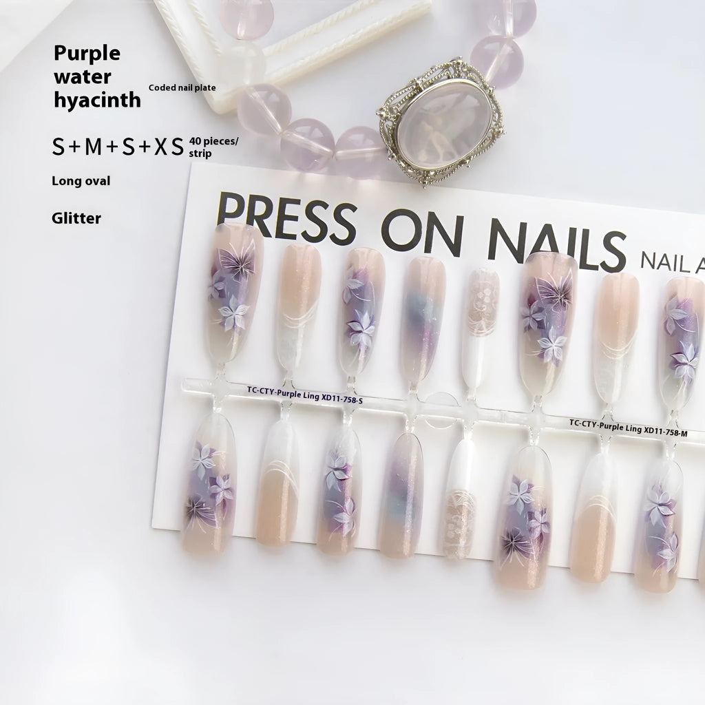 Chinese style butterfly oval almond prefabricated nail art tips 40 pieces set in natural frosted and glossy finishes