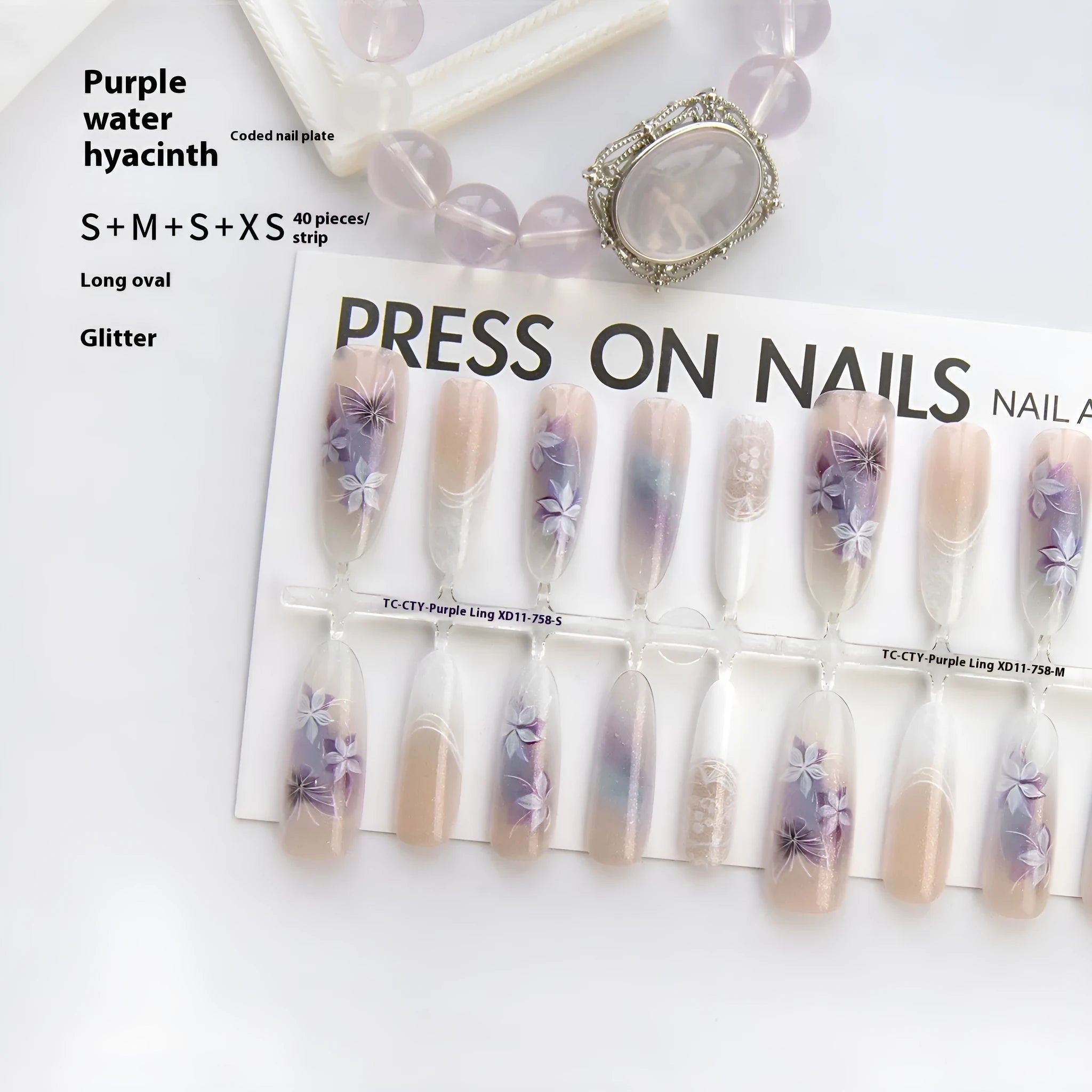 Chinese style butterfly oval almond prefabricated nail art tips 40 pieces set in natural frosted and glossy finishes