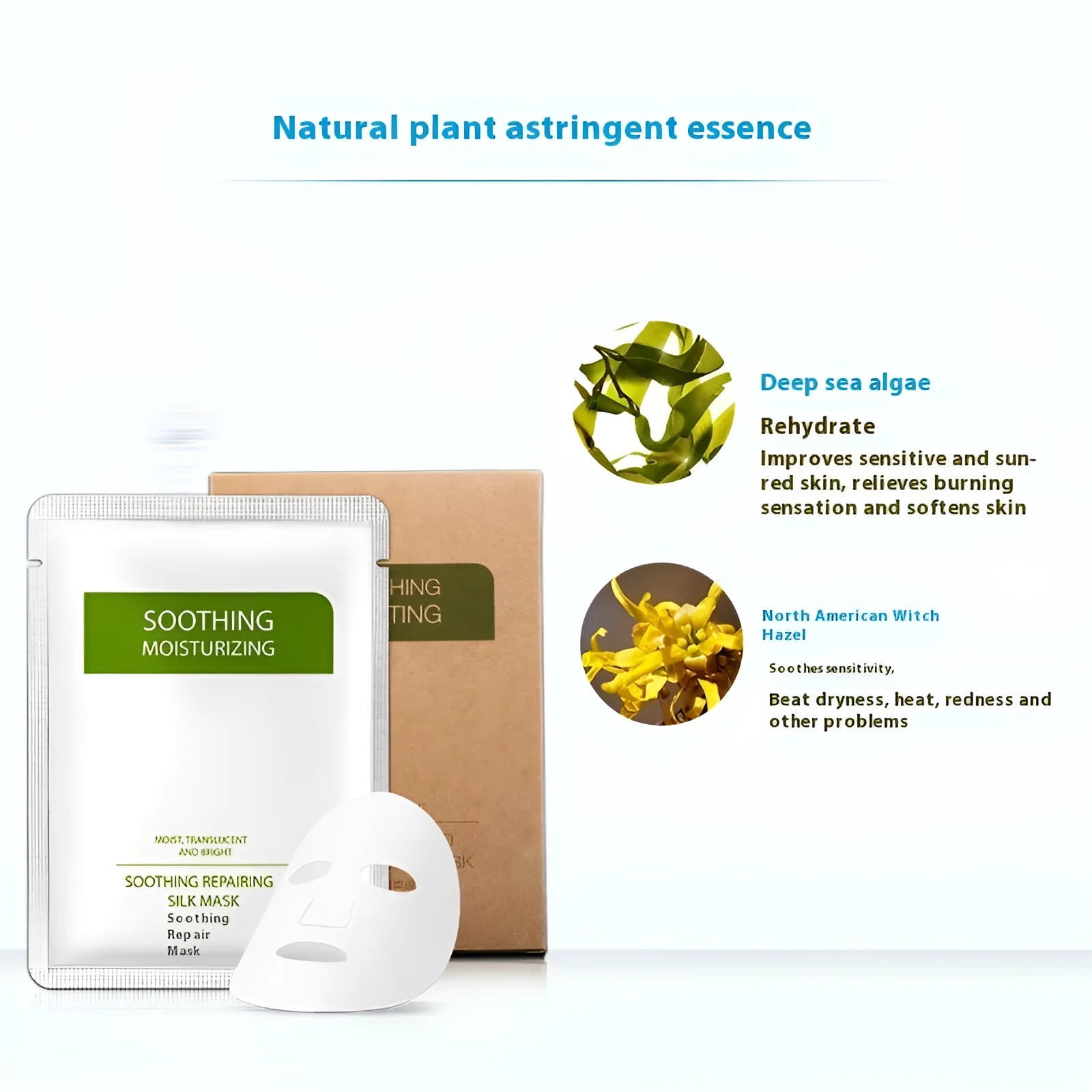 White Soothing Silk Moisturising Facial Mask sheet for sensitive skin in individual 25g packaging