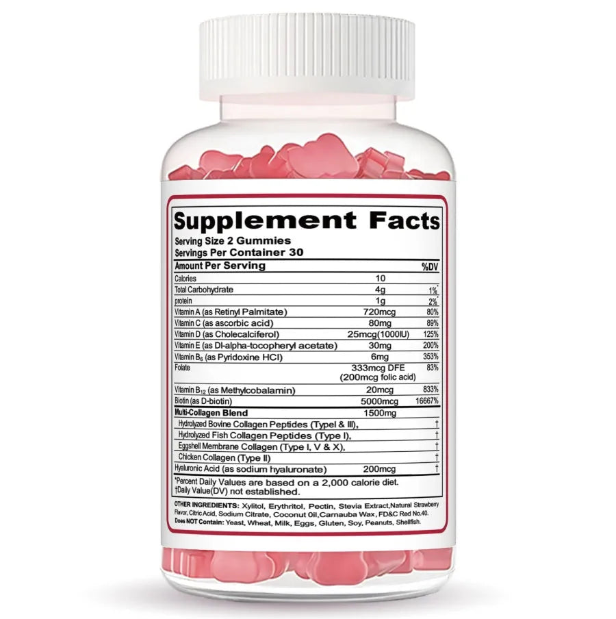 Collagen Peptide Gummies 4-pack white colour gummy supplements UK made skin hair nails joint support with Vitamin C and Biotin
