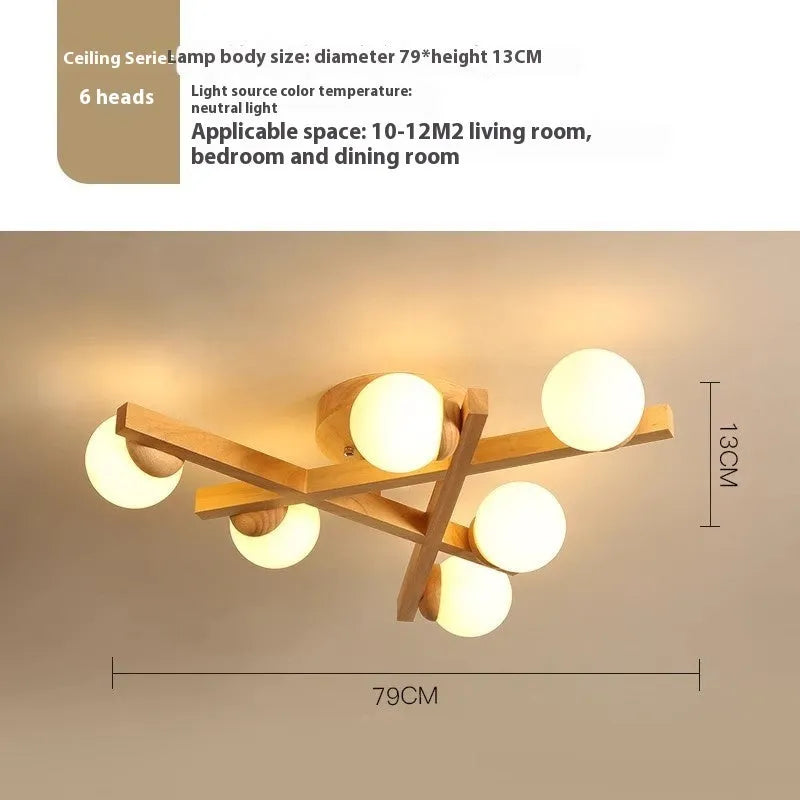 Modern Nordic style ceiling light with wooden accents and a dimmable three-colour LED light source for the living room.