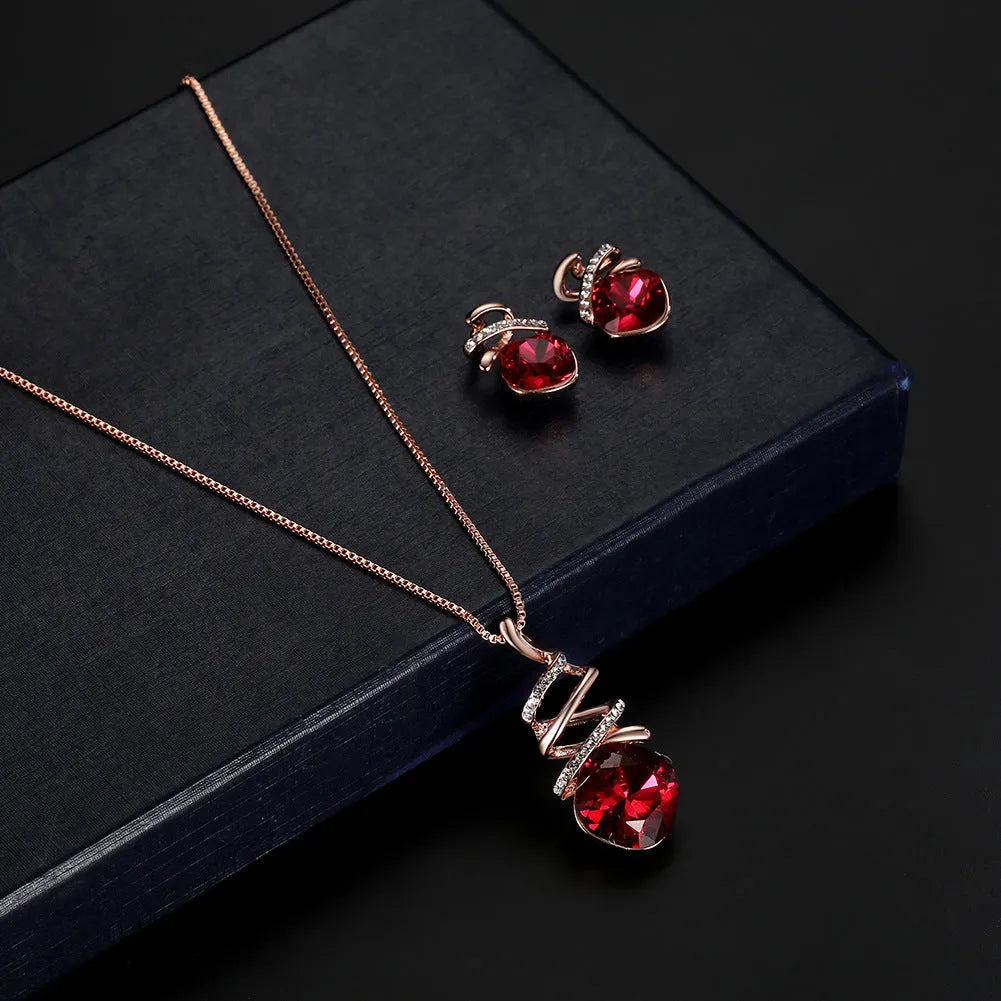 Women's alloy necklace and earring set with diamond-effect finish and water wave chain.