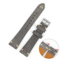 Brown suede genuine leather watch strap with ethnic style design.