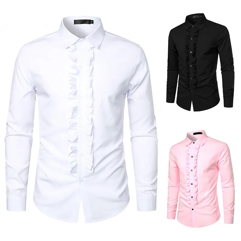 Men's long sleeve loose fit linen blend cardigan shirt in black, suitable for party or wedding wear