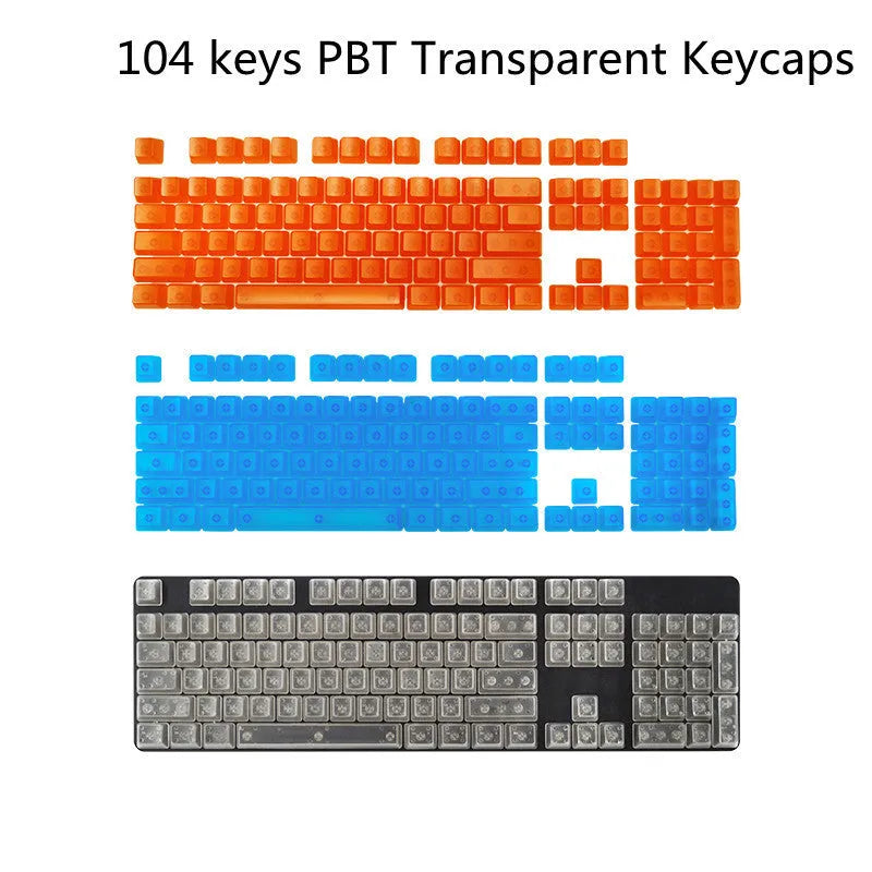 104 transparent mechanical keyboard keycaps set in PBT plastic for backlit keyboards