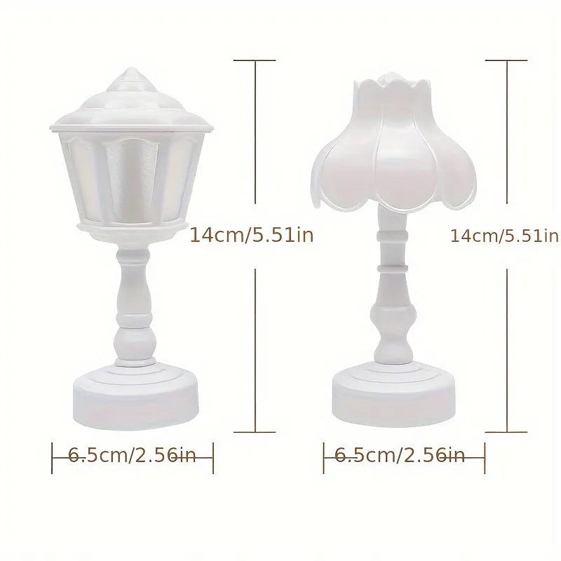 Retro pagoda-shaped night lamp in light purple colour with geometric design and built-in battery
