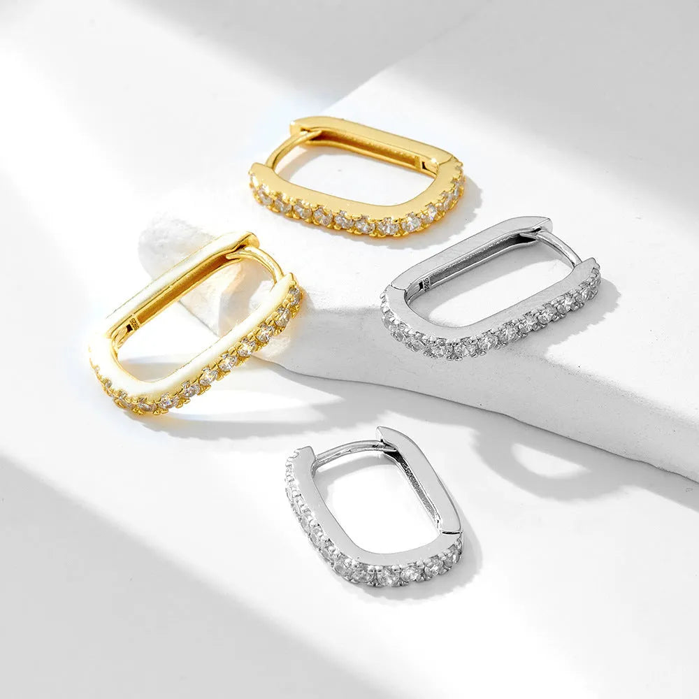 S925 sterling silver oval zircon ear clip earrings in geometric designs