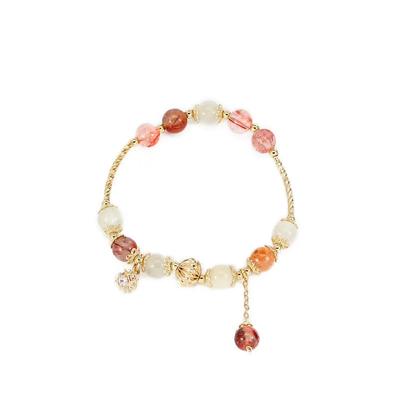 Colour hair crystal bracelet with copper tube fringe and zircon accents, flower shape, for women