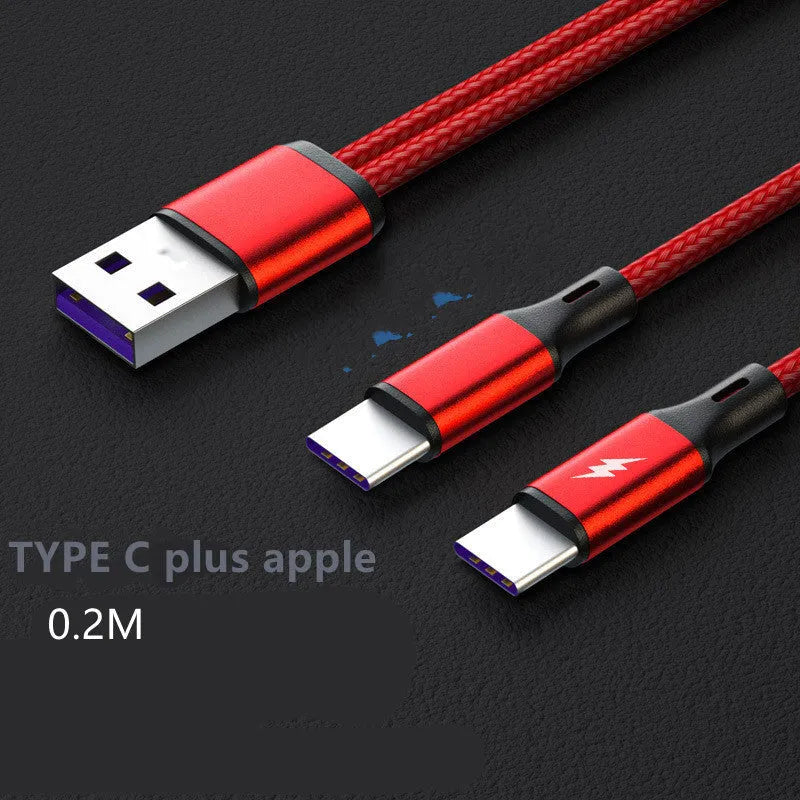 Black and red braided dual-output fast charging cable with aluminium connectors.