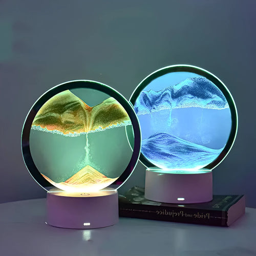 3D quicksand touch table lamp with glass shade in blue colour, measuring 200mm tall