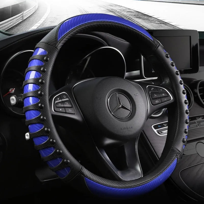 Leather silicone car steering wheel cover in business style with round fit