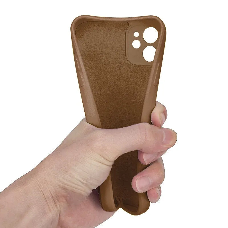 Liquid silicone phone case for iPhone 14 Plus in black with straight edge back cover design