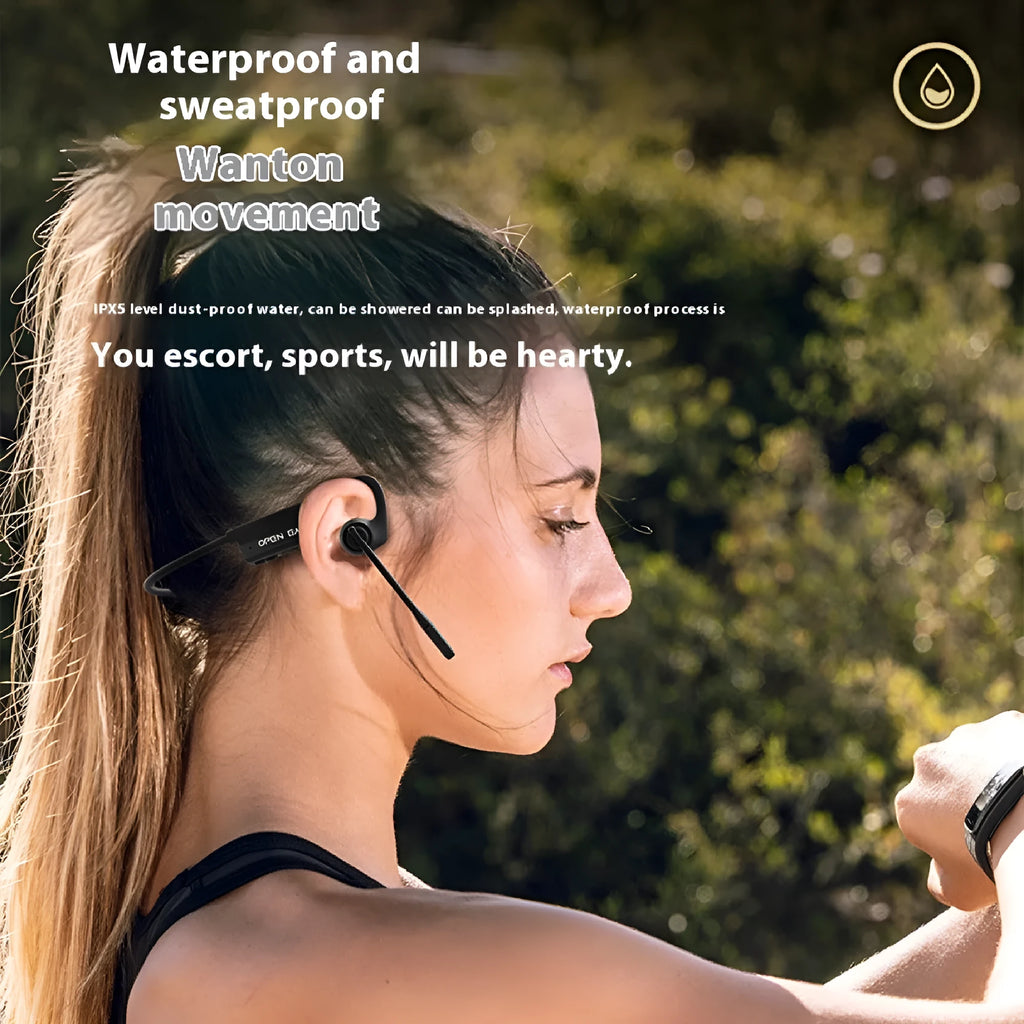 AS24 Black wireless open ear bone conduction headset with ear hook design and ENC noise reduction