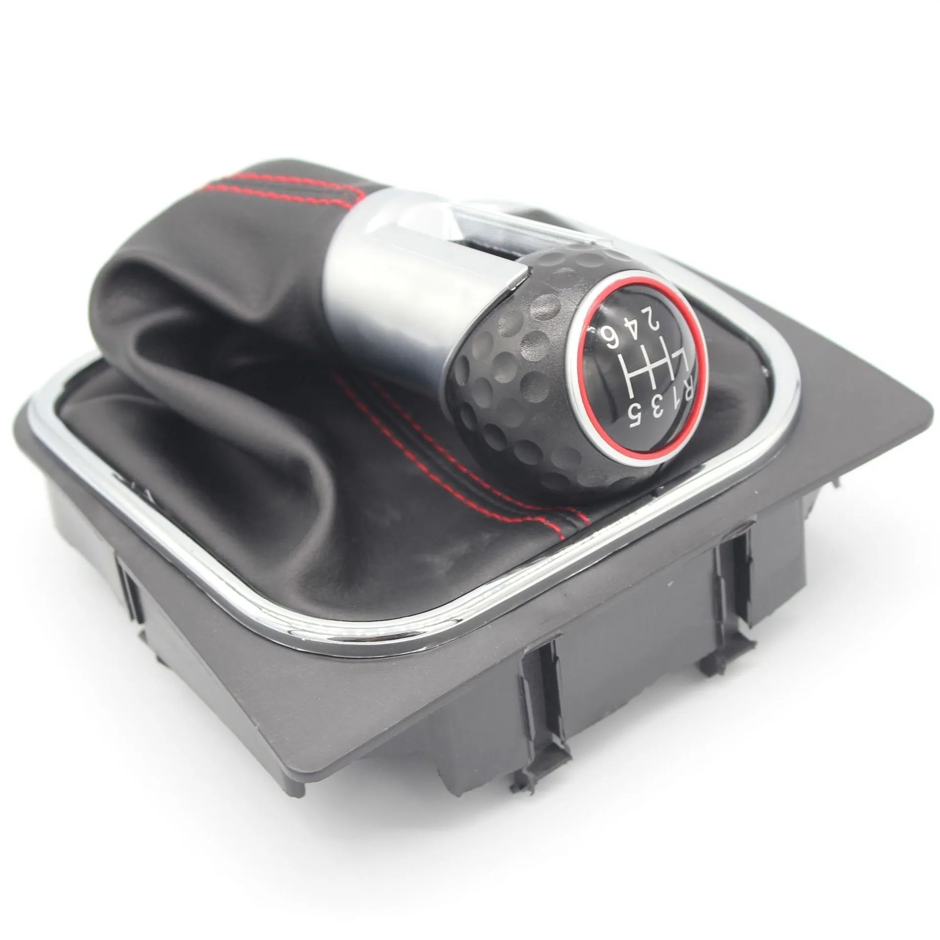 Leather gear lever handball with dust boot for Volkswagen Golf models on a car interior.
