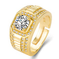 Men's adjustable square diamond ring in copper with gold or platinum finish and cubic zirconia centrepiece