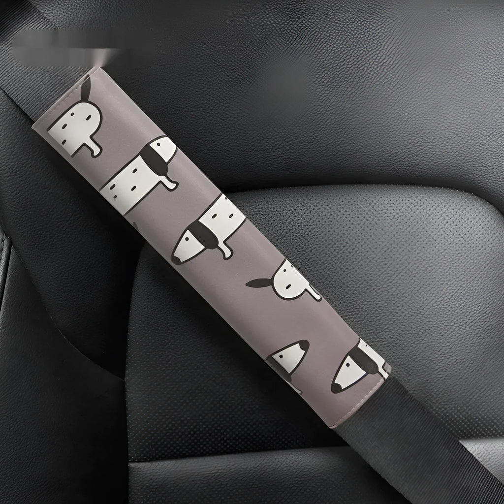 Cartoon sausage dog design artificial leather car seat belt shoulder pad cover.