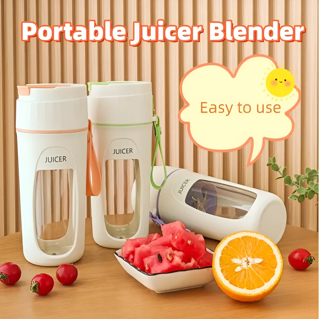 Portable USB blender with glass cup in fresh orange, grass green, or light purple colour