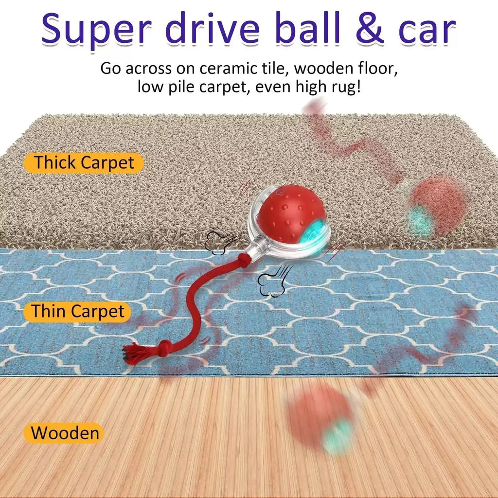 Blue and red interactive cat rolling ball toy for indoor feline enrichment