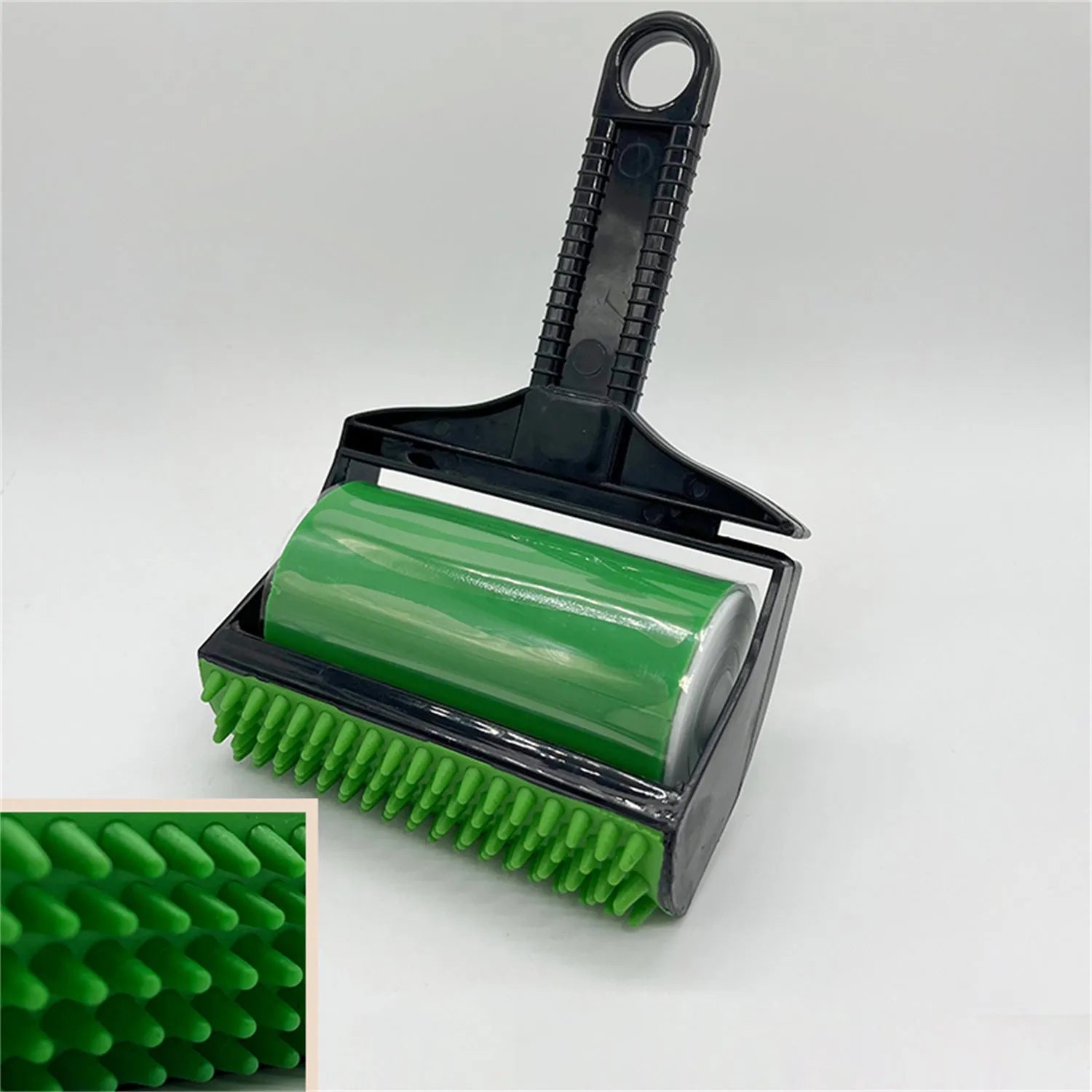 Green and yellow portable washable pet hair remover lint roller with adhesive rollers