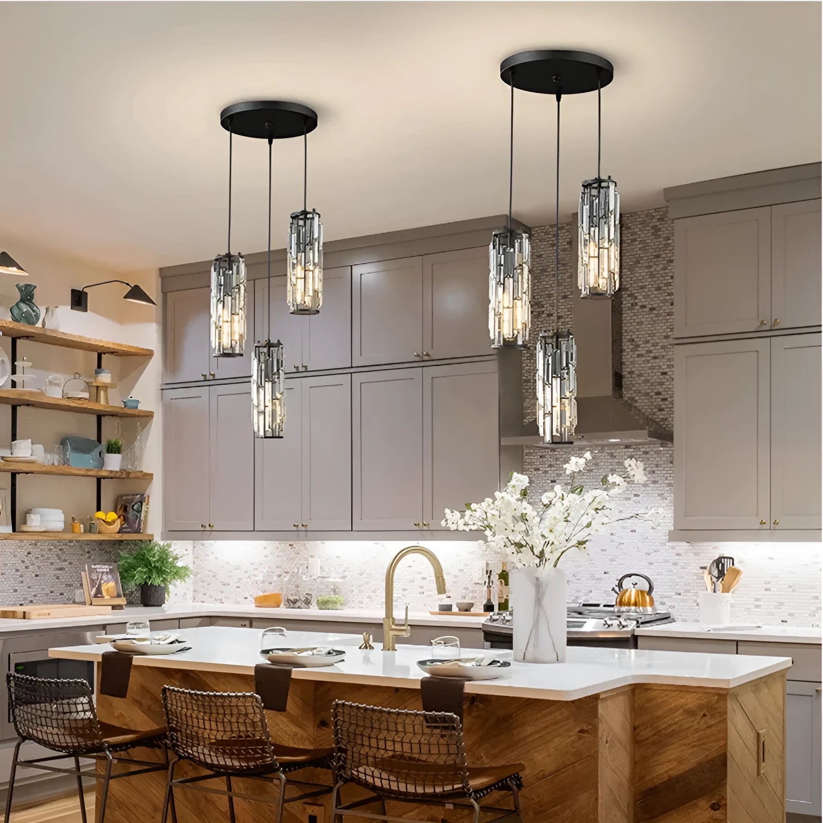 Industrial style LED single head droplight in black, chrome, or gold finish for bedside or restaurant lighting