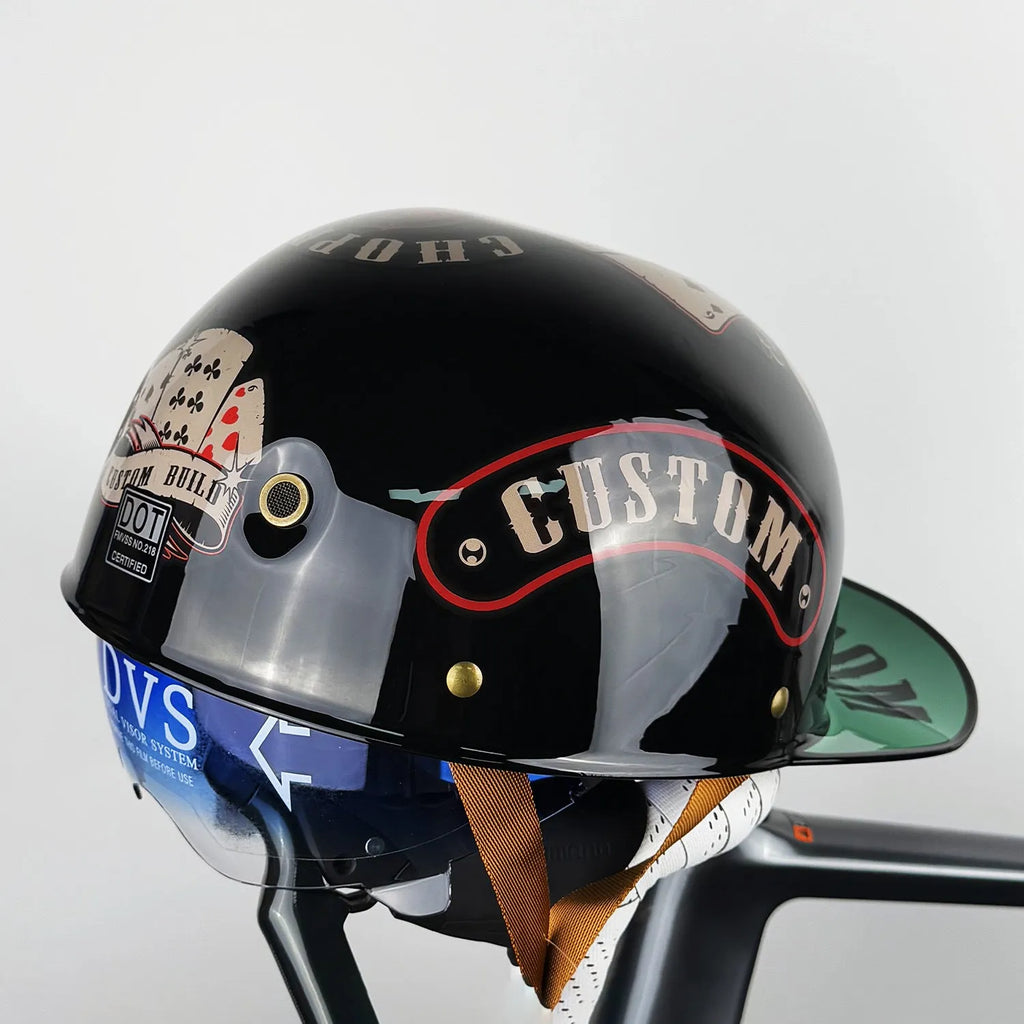 ABS motorcycle helmet with blue lens visor in Black Witch colour on a white background