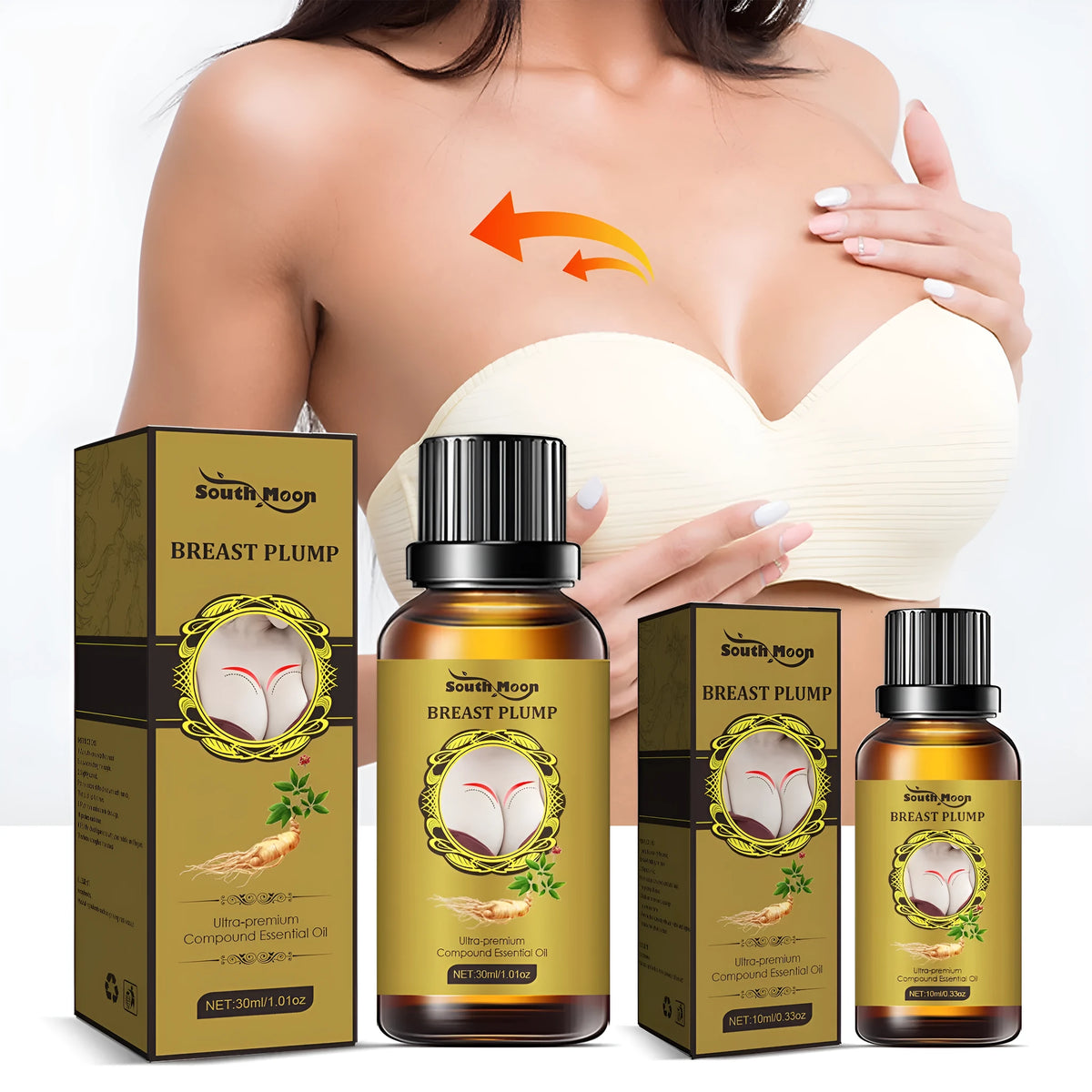 Breast massage oil 30ml bottle with 10ml option for personal care massage use