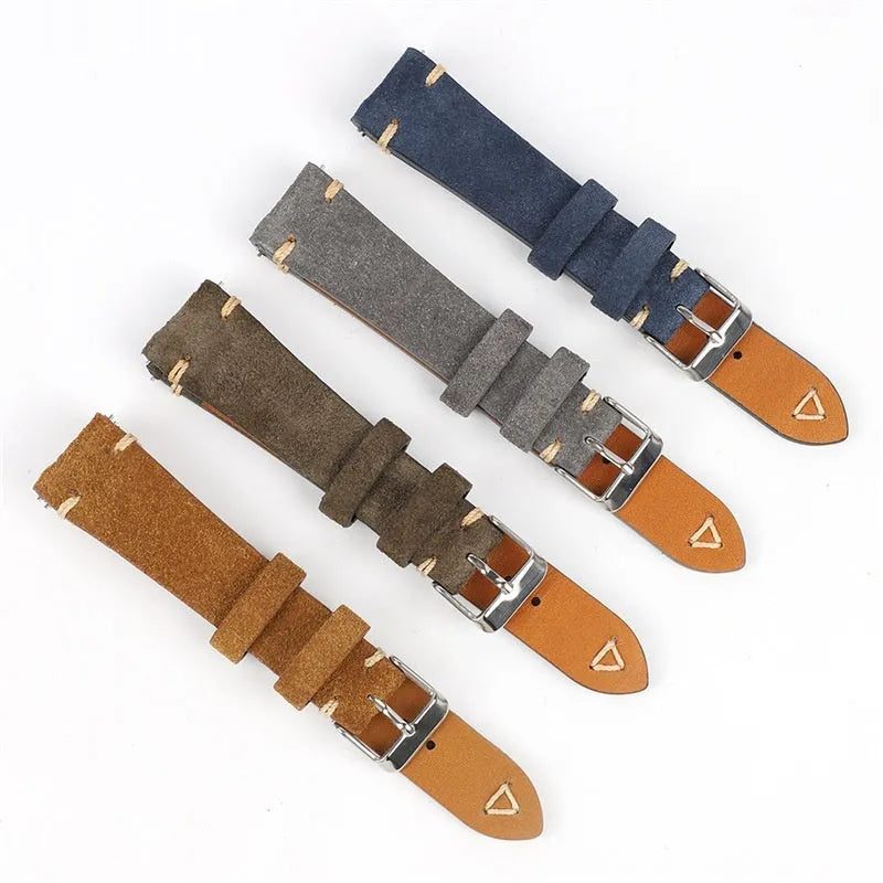 Brown suede genuine leather watch strap with ethnic style design.