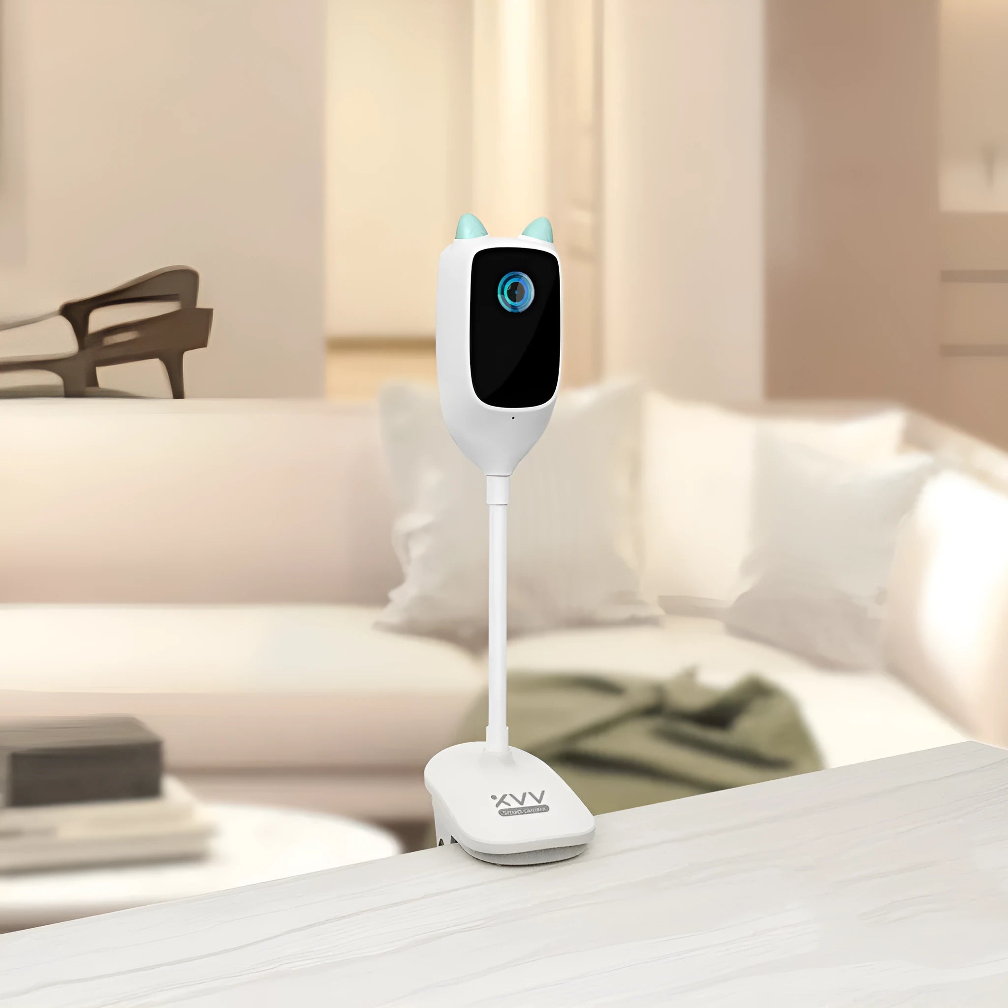 Xiaovv white smart baby monitor with 1080p HD night vision and 150 degree wide-angle lens